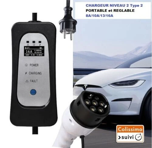 Station Chargeur véhicule électrique Type 2 Réglable 8 à 16A zoe tesla ... 5M CE