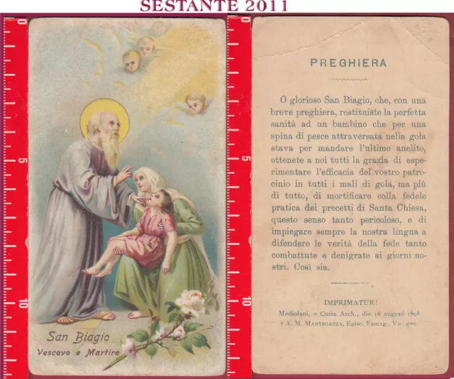 2753 Santino Holy Card S. San Biagio Vescovo Martire Mediolani Mantegazza Piega