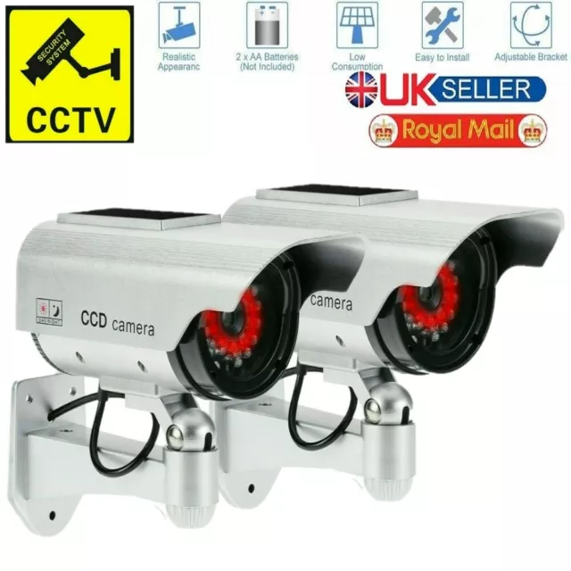 2PCS Solar Powered Dummy Fake Security Camera RED LED CCTV Outdoor Surveillance
