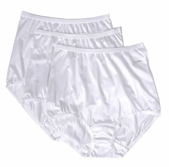 Women's Underwear Shadowline Panty Silky Nylon Full Brief Granny White 3 Pack