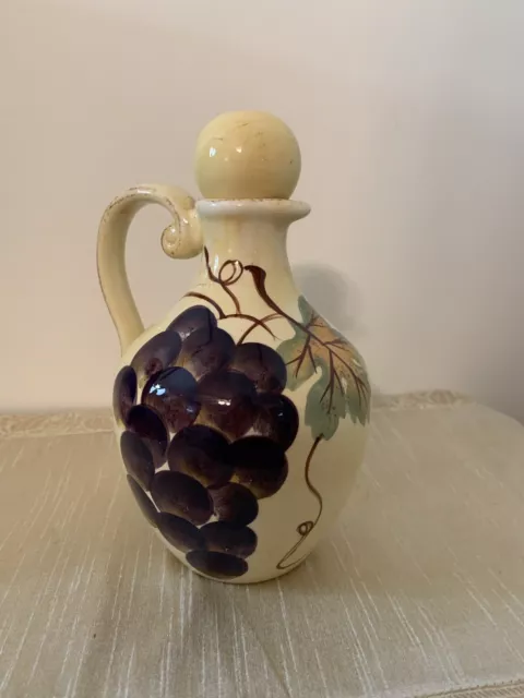 Vintage Pitcher Yellow Grapes/Leaves Porcelain/Ceramic W/Lid Stopper