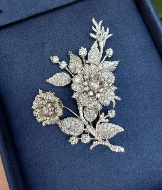 Old French Cut Lab-Created 9.25CT Diamonds Flower & Leaf Design Luxury Brooch