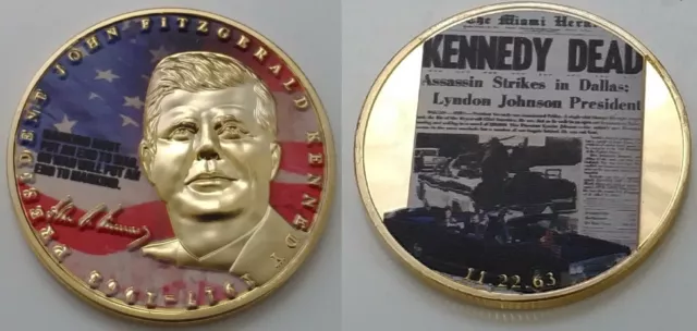 JFK GOLD COIN John F Kennedy Assassinated Shot Newspaper Jack 1963