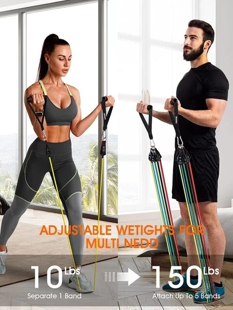 100lb 11pcResistance Bands Set Exercise Bands with Door Anchor Legs Ankle Straps