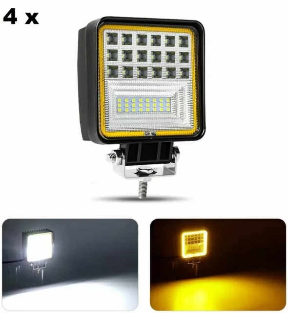 4x 126W LED Feux De Travail Blanc Jaune IP68 DRL Camion Antibrouillard Tracteur