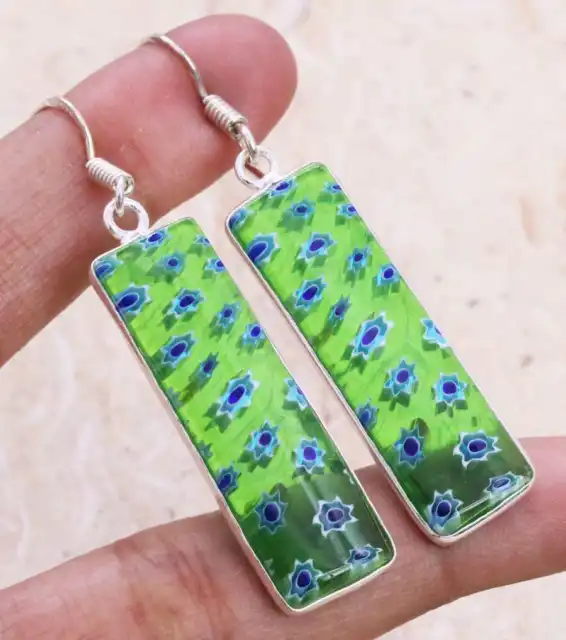 Dichroic Glass 925 Silver Plated Handmade Earrings of 2" Ethnic Gift