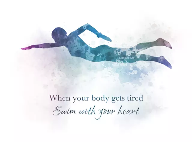 Swimmer Female Quote ART PRINT Swim with your Heart, Inspirational, Motivational