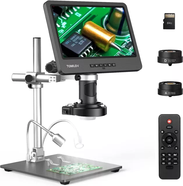 TOMLOV DM602 Pro 10.1" HDMI Digital Coin Microscope 2000x Pro Boom Arm Stand LCD