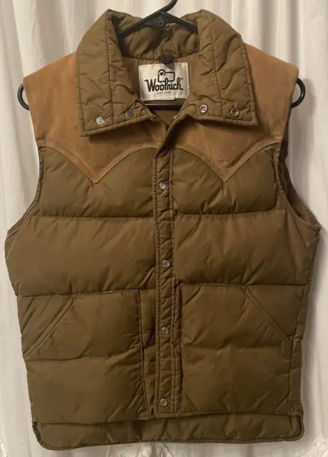 Vintage Woolrich Mens Puffer Vest  SIZE XS / S  suede leather USA made down fill