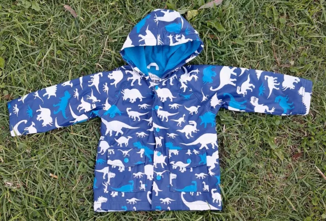 Hatley Boys 4 Waterproof raincoat jacket dinosaurs hood Terry towel cloth lining