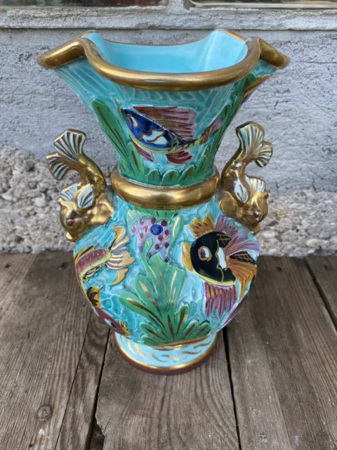 Ancien Vase Balustre Céramique De Monaco Signé Collection Deco Brocante Gîte