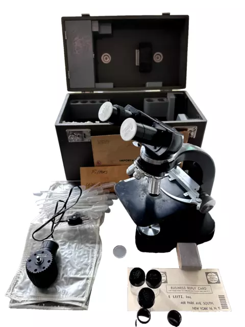 Vintage Leitz Wetzlar Microscope Sm With Light Source, Original Manuals, Case