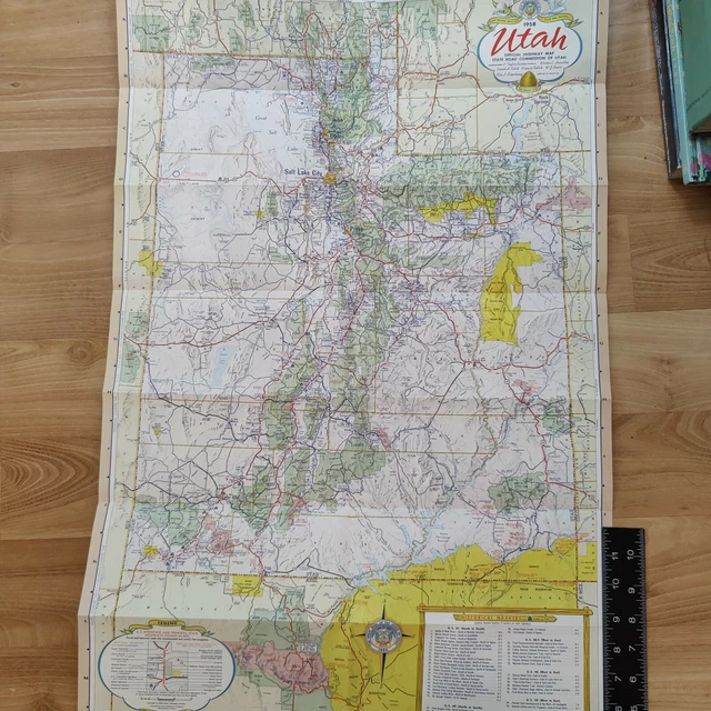 RARE VINTAGE UTAH 1958 HIGHWAY MAP Color Photo Illustrated Travel ...