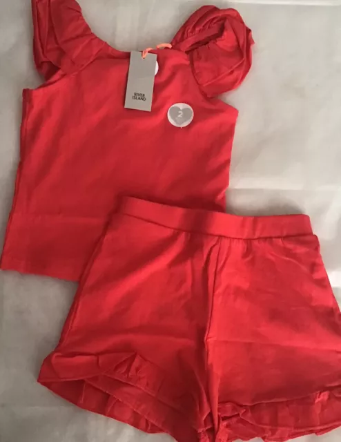 River Island Mini Girls Aged 2-3 Years Red Frilly Shorts Bow Set BNWT