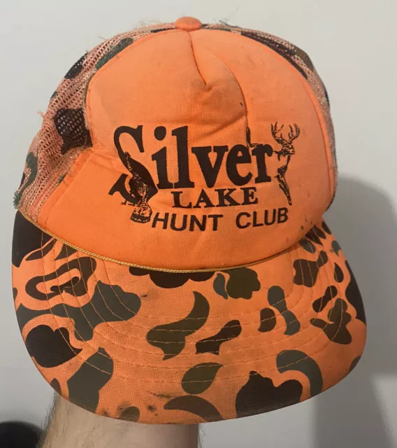 Silver Lake Hunt club Hat Cap Snapback Orange Camo Hunting Vintage