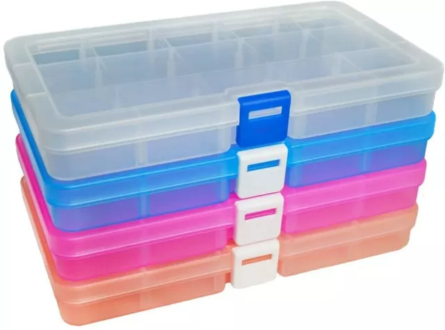 ✅ 4Pz Scatole Contenitori Plastica Colorate Sovrapponibili 15 Scomparti Multiuso