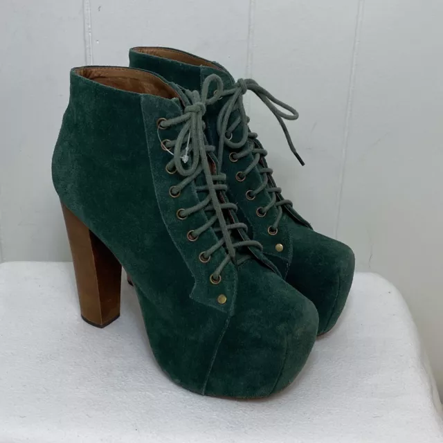 Jeffrey Campbell Lita Boots Womens 7 Green Suede Leather Platform Lace Up Bootie