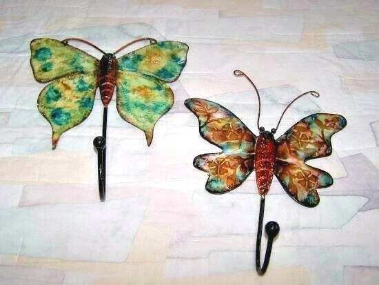 Set/2 Large Colorful Metal Dragonfly Hanger Wall Hooks - Sturdy- Many Uses-Nice