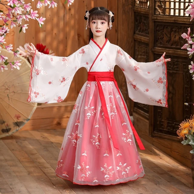 KID GIRLS HANFU Dress Chinese Embroider Princess Stage Costume
