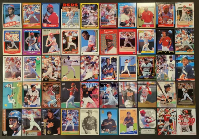 Lot of 50 Different ERIC DAVIS Baseball Cards 2xAS 1985-2023 BB2979