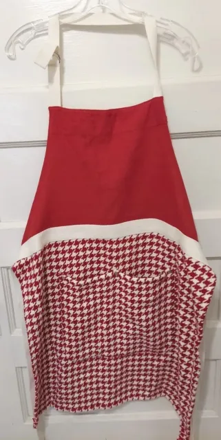 ENVOGUE One Size Red & White  Houndstooth Cotton Kitchen Apron With Pockets