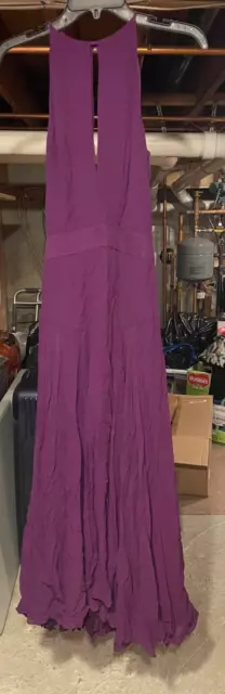 Theory Juliette Sleeveless Draped Silk Evening Gown Maxi Dress Navy Purple Sz 0