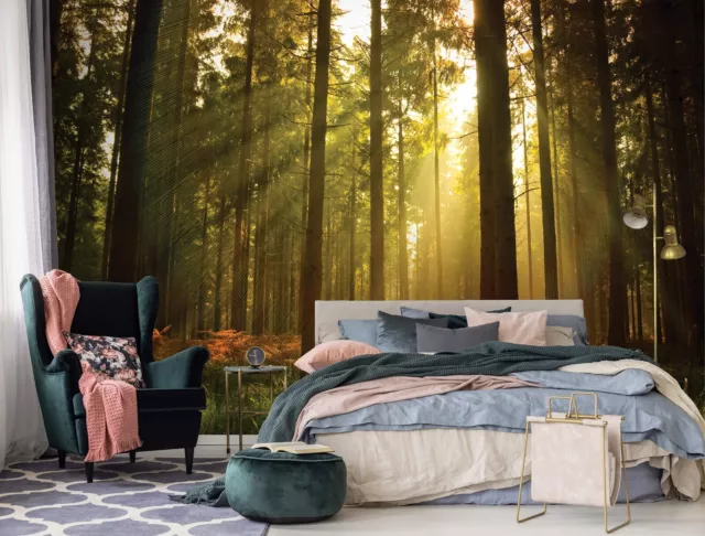 Papel pintado fotográfico bosque fácil de aplicar 312x219cm pared mural dormitorio sala de estar