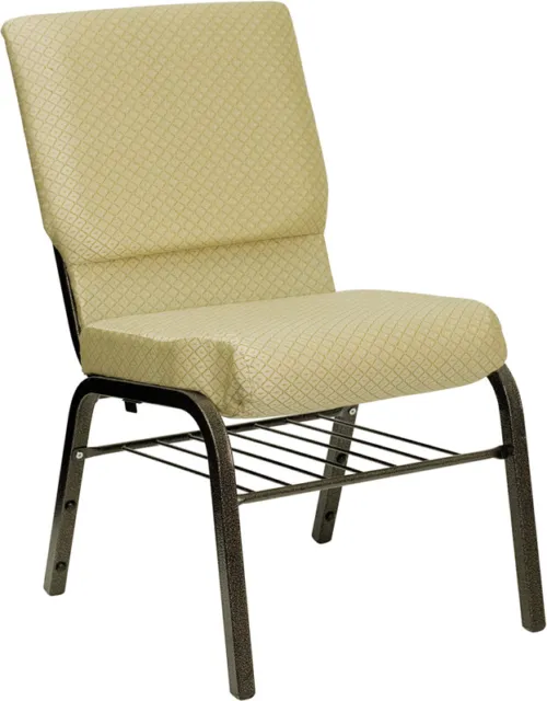10 PACK 18.5'' Wide Beige Fabric Church Chair with Book Rack & Gold Vein Frame