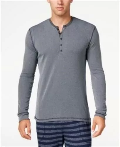 Kenneth Cole REACTION Mens Blue Small Blue  Rib Stripe Henley Night shirt  $39