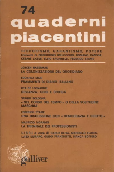 Quaderni piacentini, anno XIX, n. 74, aprile 1980 - AA.VV. (Gulliver Edizioni)