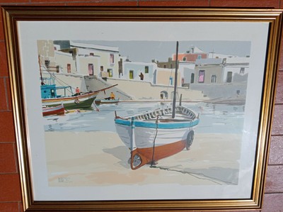 Serigrafia di Aldo Riso "Porto del Salento" 70x90 cm 