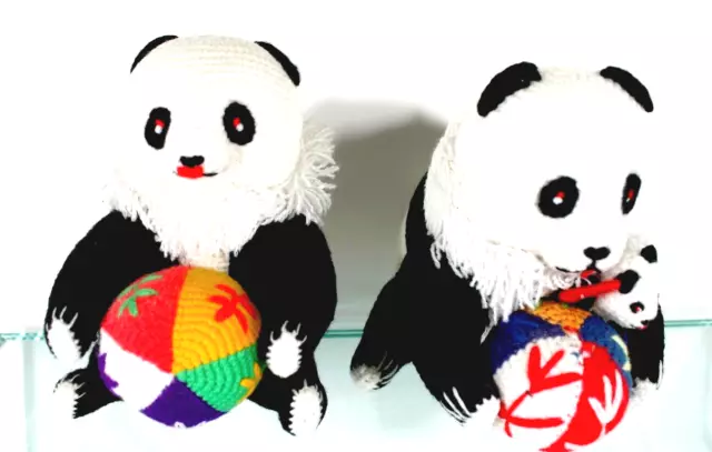 Vintage Handmade Chinese Panda Bears Figures Dolls 5'' Craft Toy Baby Balls