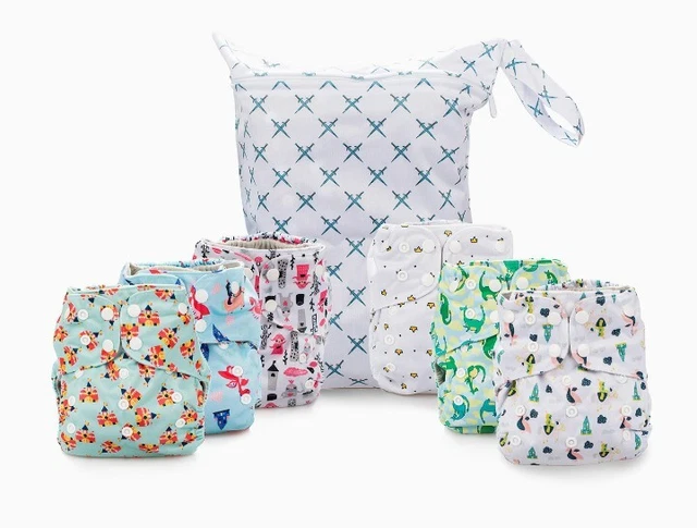 Simple Being Reusable 6 Diapers 6 Liners 1 Wetbag Washable Adjustable Baby Cloth