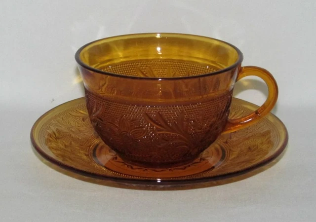 ANCHOR HOCKING GLASS SANDWICH Desert Gold Amber Cup and Saucer Set $5.51 -  PicClick CA