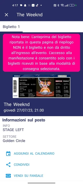 Biglietto THE WEEKND - 27/07/2023 - Ippodromo SNAI, Milano - GOLDEN CIRCLE 3