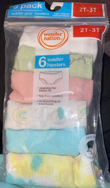 Wonder Nation Girls Toddler Hipster Underwear 6 Pack Size 2T-3T Unicorn Rainbow