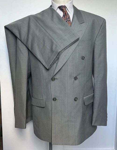 Abito doppio seno grigio anni '80 due pezzi a righe vintage su misura 46 L XL