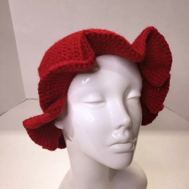 Women's Red Crochet Handmade Wavy Sun Hat 