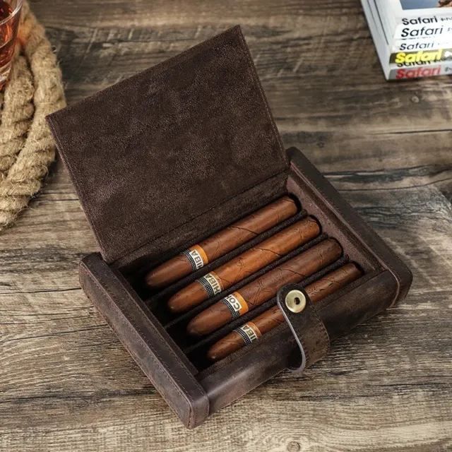 Custom Handmade Genuine Leather Cigar Case Holder Vintage Travel Humidor Box