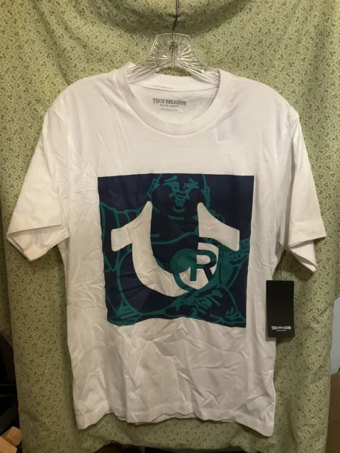 True Religion Brand Jeans White T-Shirt w/Logo & Buddha Graphics Mens Sz S NWT