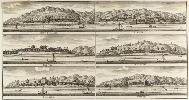 F. OTTENS (1700-1770), Handelsposten in Indonesien, Kupferstich Asiatisch