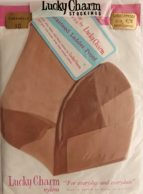 Lucky Charm Medium Size Vintage Ladderproof Sheer Seamfree RHT Nylon Stockings