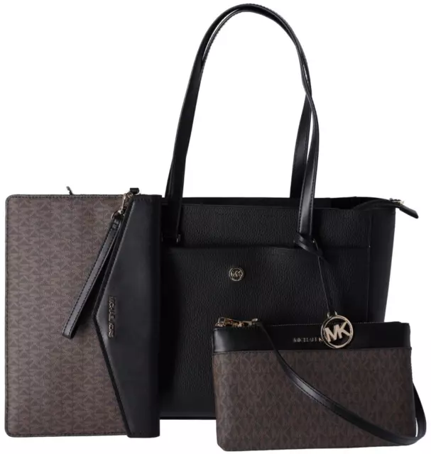 Michael Kors Maisie Large Leather 3-in-1 Tote Bag Black Brown MK Signature