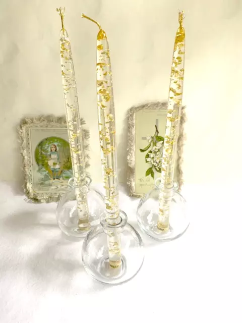 Set of Three (3) Crystal Clear Lucite 12 Inches Vintage Candles and More