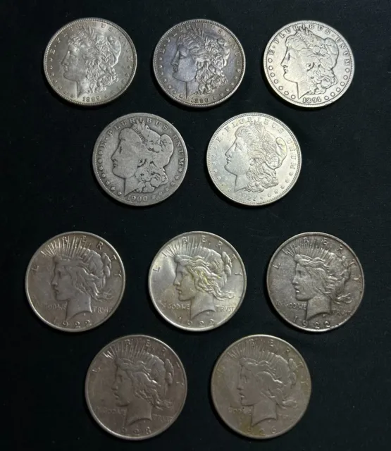 1889-1926 Morgan, Peace Silver Dollar Lot, 10 Coin Collection