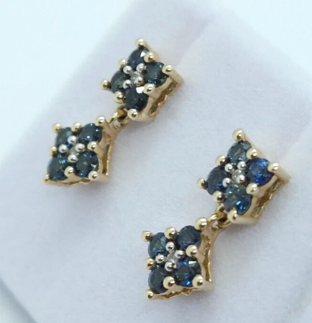 9CT YELLOW GOLD 0.84ctw Sapphire and Zircon stud drop earrings £195.00