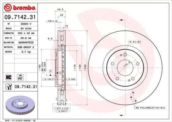 2x BREMBO Bremsscheibe 09.7142.31 für MITSUBISHI