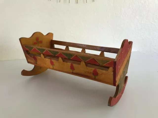 👿 Ancien Berceau Petit Lit à Bascule De Poupée En Bois Vintage