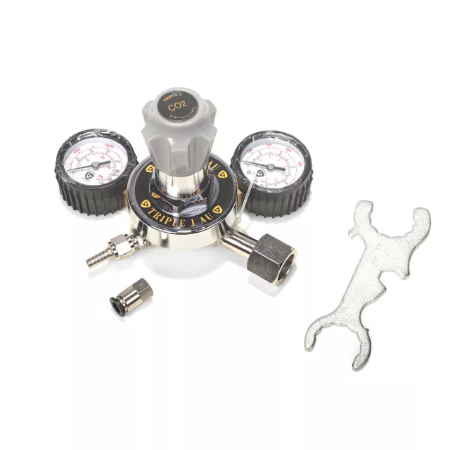 Premium CO2 Regulator Dual Gauge Multi Gas Type30 w/ 8mm Push In & 1/4" Barb