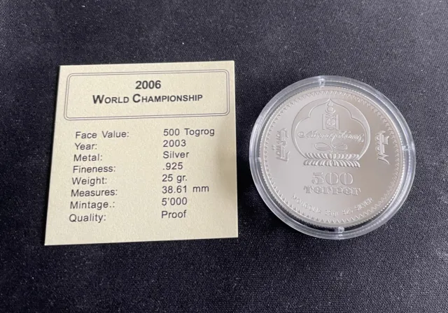 Münze Mongolei 500 Togrog 2003 Silber Fussball WM 2006 0.925